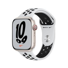 Apple Watch Nike Series 7 GPS + Cellular, 41mm Starlight Aluminium Case with Pure Platinum/Black Nike Sport Band - Regular - MKJ33AE/A