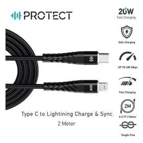 Protect DC026CL Fast Charging USB-C To Lightning Data Cable 2m 20W Black - DC026CL