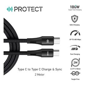Protect PJ-W2159 Fast Charging USB-C To USB-C Data Cable 2M 100W Black - PJ-W2159
