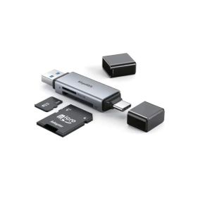 BLUPEBBLE 2IN1 USB A+USB-C CARD READER SUPPORTS SD/TF UPTO 5GBPS - BP-ACMCD2AG-GY