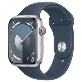 Apple Watch Series 9 GPS 45mm Silver Aluminum Case with Storm Blue Sport Band S/M  - MR9D3QA/A